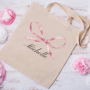 Bridesmaid Tote Bag Pink Bow Tote Bag Coquette Tote Personalized Name Coquette Aesthetic Custom Name Tote Bag Gift for Daughter Girl Gift