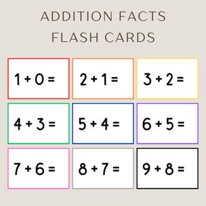 Addition Flash Cards | Math Facts Flash Cards | Printable Flash Cards | Math Flash Cards | Flash Cards for Learning Math