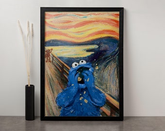 Der Schrei Parodie Leinwand, CookieMonster Kunst, lustige Leinwand, Der Schrei Wanddekor, lustiges Wanddekor, Parodie Leinwand, Leinwanddruck