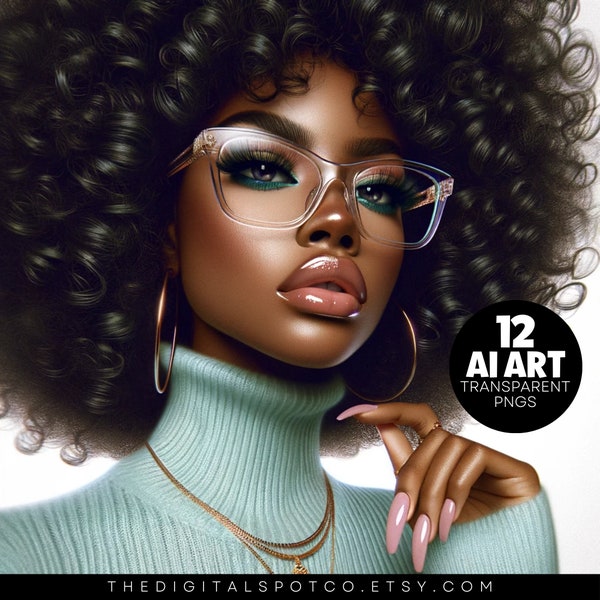 Chat GPT Dall-e3 Ai Art High-Resolution PNGs, 12 Transparent Ai Art Images, Black Women Ai Art, Ai Images Black Women, Black Girl Graphics