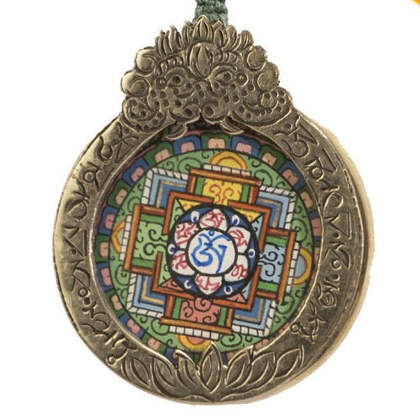 Handmade Monk Blessed Buddhist Kalachakra Mandala Thangka Pendant and Amulet from Nepal