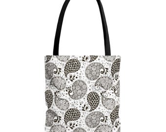 B&W Paisley print tote bag | All-Over Print, Vibrant Art
