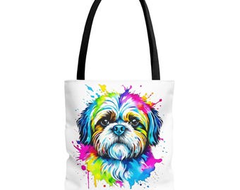 Colorful Shish Tzu tote bag | All-Over Print, Vibrant Drip Art