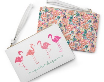 Pochette tropicale / Bracciale Flamingo tropicale spiaggia mare oceano, personalizzabile con nome o iniziali / regalo per le donne