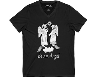 Angel Silhouette Design V-Neck Tee | Angels Graphic Tee