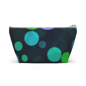 Green Blue Bubble Dot Accessory Pouch w T-bottom, gift, makeup bag, art supply bag