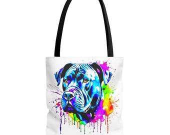 Colorful Cane Corso tote bag | All-Over Print, Vibrant Drip Art