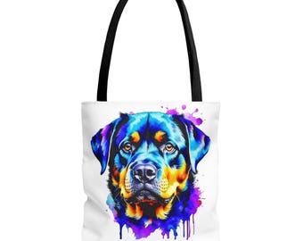Colorful Rottweiler tote bag | All-Over Print, Vibrant Drip Art
