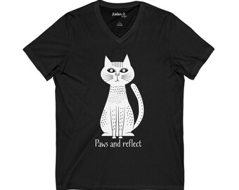 Paws and Reflect Cat illustration Tee | Cat Lover V-Neck Shirt
