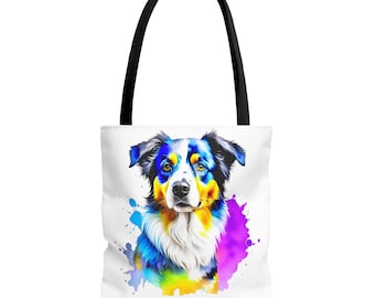 Colorful Australian Shepherd tote bag | All-Over Print, Vibrant Drip Art