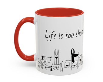 Dog Lover Accent Mug | Whimsical Line Drawing, Ceramic Coffee Cup (11oz/15oz)