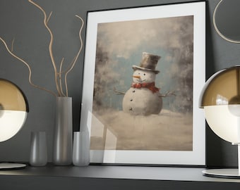 Vintage Snowman Art Poster: Holiday Wall Decor