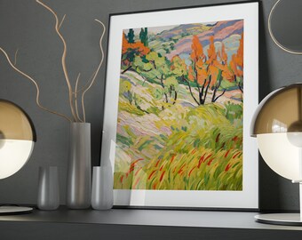 Verdant Grassland Art Poster: Acrylic Landscape Print
