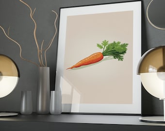 Minimalist Carrot Art Poster: Modern Kitchen Wall Decor