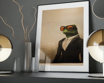 Frog in Suit Art Poster: Whimsical Wall Decor