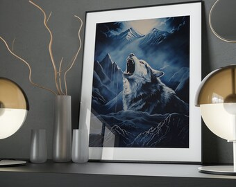 Midnight Howl Art Poster: Wolf Print, Nature Wall Decor