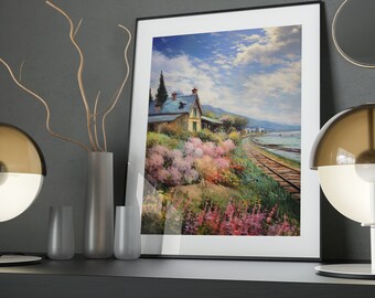 Impressionist Railway Art Poster: Floral Landscape Wall Decor