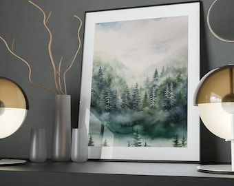 Watercolor Forest Print: Verdant Oasis Nature Art