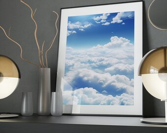 Azure Horizon Art Poster: Billowing Clouds, Sky Wall Art