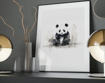 Panda Art Poster: Minimalist Watercolor Print