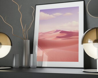 Pink Sand Dunes Art Poster: Blushing Sands Landscape Print