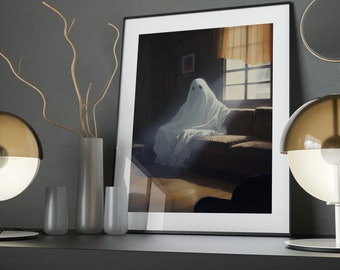 Ghostly Companion Art Poster: Spooky Home Decor