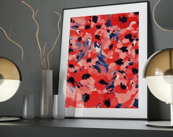 Red Floral Art Print: Textured Flower Pattern, Bold & Bright