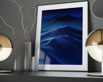 Midnight Dunes Art Poster: Blue Desert Landscape, Museum Grade Print