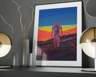 Otherworldly Stroll Art Poster: Alien Planet Print