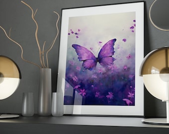 Purple Butterfly Art Poster: Whimsical Watercolor Wings