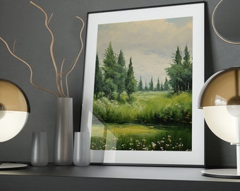 Serene Countryside Art Poster: Textured Brushstrokes, Nature Print