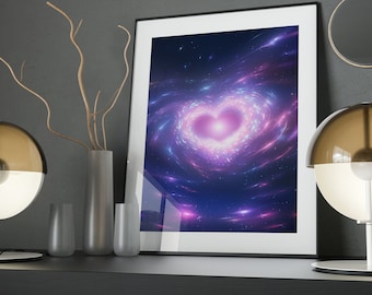 Love Universe Art Poster: Pink Heart Galaxy Wall Decor