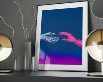 Reaching Hands Art Poster: Minimalist Wall Decor