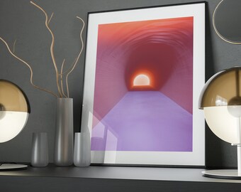 Radiant Journey Art Poster: Pink Purple Tunnel Print