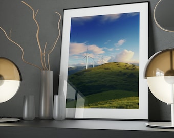 Wind Turbine Art Poster: Sustainable Energy Landscape Print