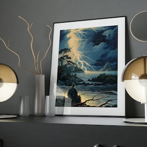 Ukiyo-e Styled Art Poster - Thunderstrike on the Horizon | Wall Decor | Physical Poster | Aesthetic Hanging Art | Nature | Unique Gift