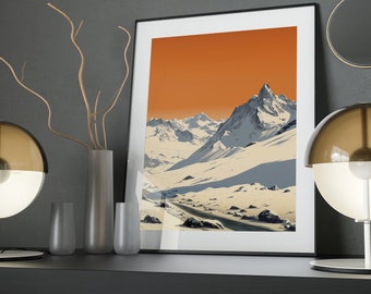 Glacial Peaks Art Poster: Minimalist Mountain Sunset Print