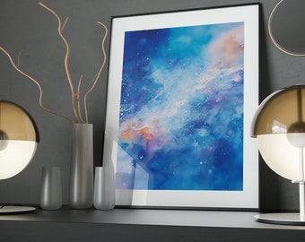 Galactic Blues Art Poster: Watercolor Universe Print
