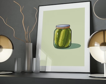 Pickle Jar Art Poster: Minimalist Kitchen Wall Decor