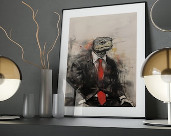 Dapper Tortoise Art Poster: Suited Turtle with Red Tie
