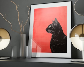 Rosy Silhouette Cat Art Poster: Minimalist Wall Decor