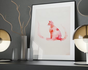Watercolor Cat Art Poster: Minimalist Feline Print