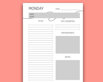 7 Day Daily Productivity Planner, Printable Template, To Do List Template, Print, Day Planner, Planning Tool, Organisation Template