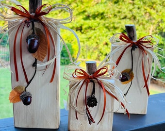 Rustic Wooden Pumpkin Set, Halloween Decor, Farmhouse Fall Decor, Hand ...