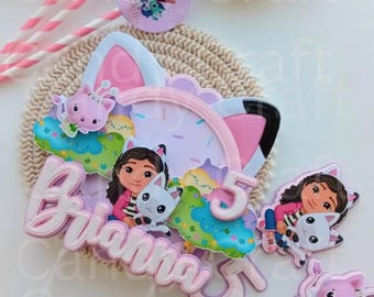 Gabby Girl Cake topper design + Guide To make, Birthday Cake Topper, Cute Cat, Birthday giel, Deocrations, PNG