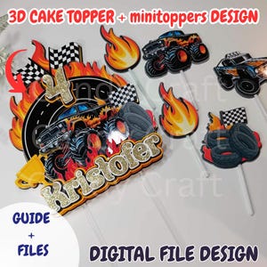 Monster truck Digital cake topper design, Boy birthday, GUIDE + sizes, Boy birthday, Birthday boy car, Car themed birthday, Cars, Big Truck