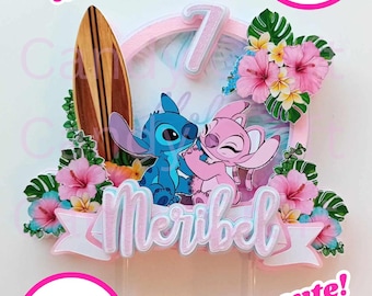 Decorazione per torta personalizzata con Stitch e Angelo (download digitale)