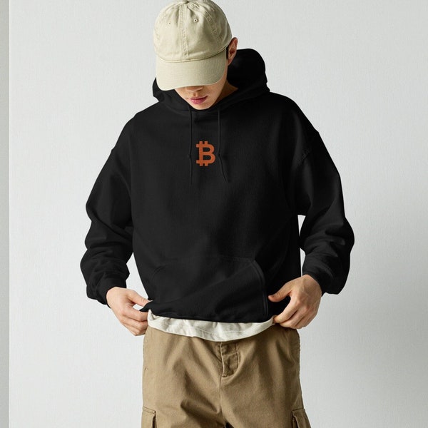 Bitcoin Embroidered Custom Crypto Hoodie Sweatshirt, Bitcoin Logo Embroidered Hoodie, Unique Gift for Crypto Investors and Traders