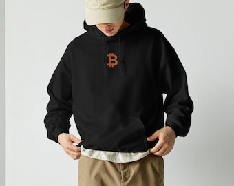 Bitcoin Embroidered Custom Crypto Hoodie Sweatshirt, Bitcoin Logo Embroidered Hoodie, Unique Gift for Crypto Investors and Traders