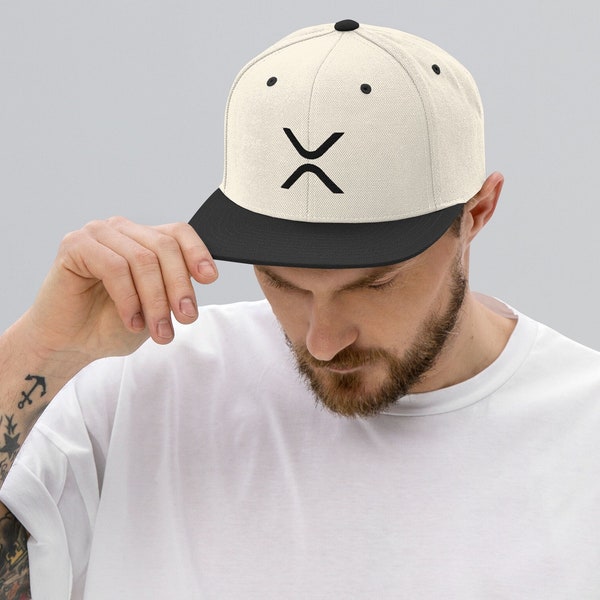 XRP X Logo Embroidered Snapback Flat Bill Hat, Custom XRP Crypto Hat, Gift for Crypto Investors, Ripple Apparel Gift